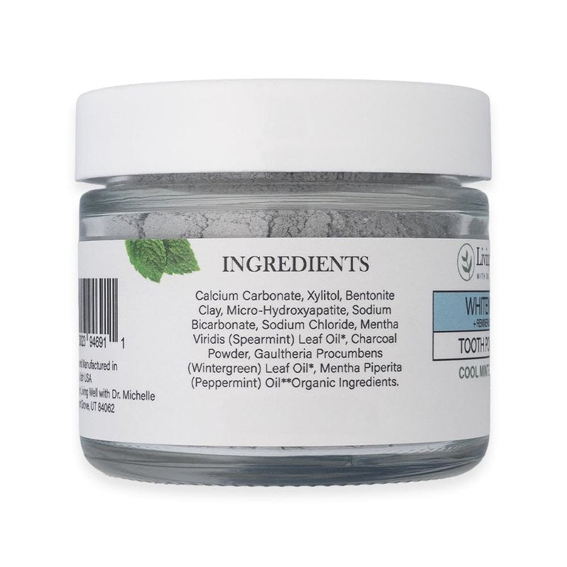 Living Well with Dr. Michelle Remineralizing & Whitening Tooth Powder Cool Mint | Fluoride-Free Hydroxyapatite Formula | Supports Enamel Strength and Natural Whitening