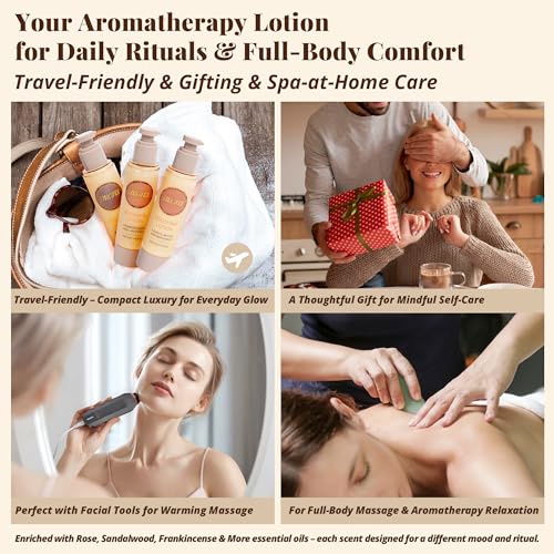 Sandalwood & Bergamot Aromatherapy Lotion ? Lightweight Moisturizer for Body & Massage, Gentle Warming Care with Woody-Citrus Aroma for Grounding and Refreshing Self-Care, 3.4 fl oz / 100 ml