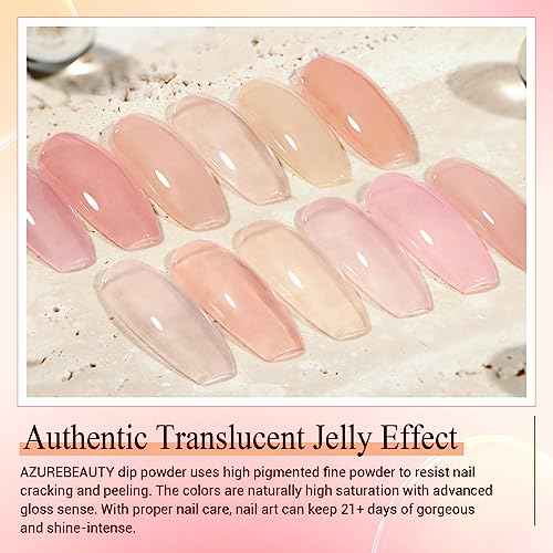 AZUREBEAUTY Dip Powder Set 6 Pcs Translucent Nude Pink Sheer Color, Natural Clear Dipping Powder Milky Jelly Effect French Nail Art Starter Manicure Salon DIY at Home