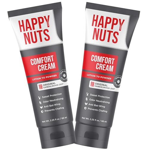 HAPPY NUTS Comfort Cream Deodorant - Anti-Chafing Sweat Defense, Odor Control, Aluminum-Free Mens Deodorant & Hygiene Products for Men's Private Parts 2.25 oz. (2.25 Fl Oz (Pack of 2), Original)