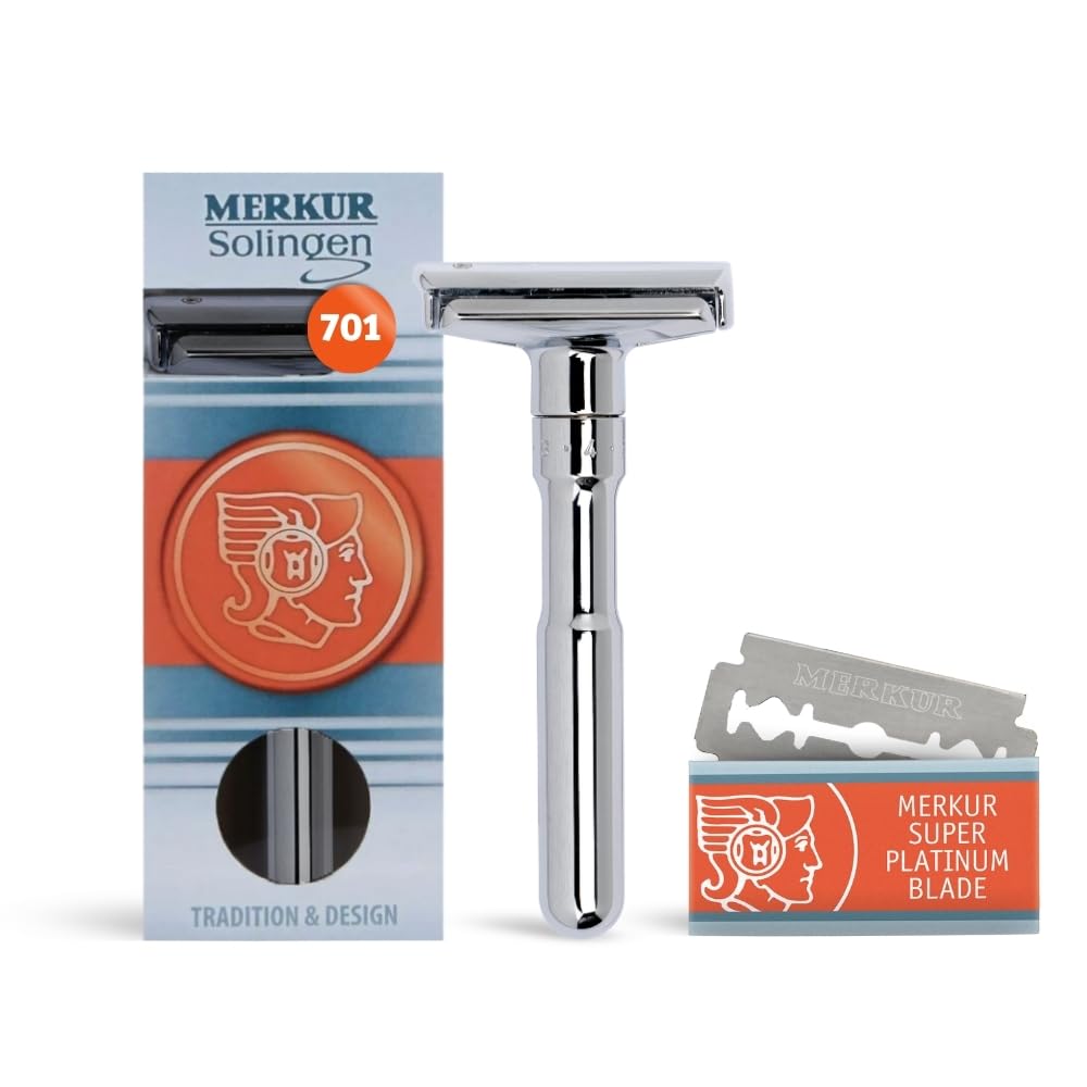MERKUR FUTUR Adjustable Double Edge Safety Razor, Adjustable Razor With Dial, Made in Germany, Plastic-Free, Snap-On Cap Design, Straight Bar
