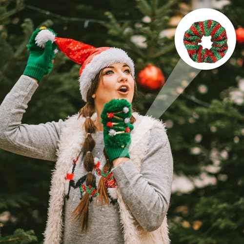 WILLBOND 25 Pcs Christmas Scrunchies for Women Red and Green Hair Accessories Bulk Holiday Plaid Velvet Soft Elastic Snowflake Ponytail Holder for Women Gifts(Novel Christmas Pattern)