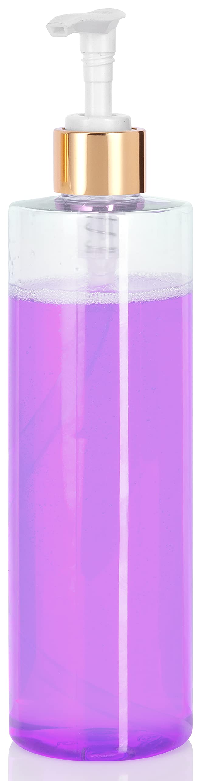 JUVITUS 16 oz / 500 ml Clear Professional Cylinder PET Plastic Bottles with Gold Lotion Pump (12 pack)