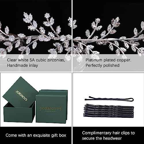 Jorsnovs Fashion Bridal Headpieces for Wedding Bride Hair Accessories Cubic Zirconia Headbands for Women CZ Birthday Gifts