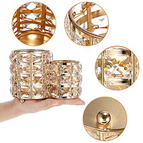 Hipiwe Makeup Brush Holder Gold Bling Crystal Makeup Brush Organizer Round Remote Control Holder Cosmetic Brush Tools Comb Pen Pencil Storage Pot Cup for Vanity, Office, Home Decor, 2-Slot