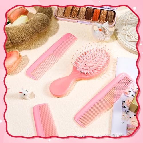 24 Pcs Mini Hair Brush Set 12 Travel Wet Dry Hair Combs Small Pocket Detangling 12 Plastic Combs for Spa Birthday Sleepover Bridal Shower Bachelorette Christmas Party Gift Box(Pink)