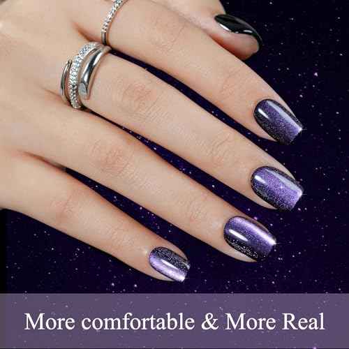 Cat Eye Press on Nails Short 5 Styles, Jofay Fashion 160Pcs Salon-Like Fake Nails with Glitter Chasing Light Cat Eye Designs, Christmas Artificial Acrylic Nails Glue on Nails Stick on Nails for Women