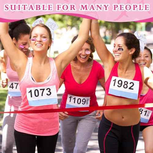 16 Pcs 8" Large Cheer Hair Bow and 15 Sheets Breast Cancer Awareness Temporary Tattoos Ribbon Stickers for Fundraising Party Teen Girls College Cheerleading Decoration(White Ribbon)