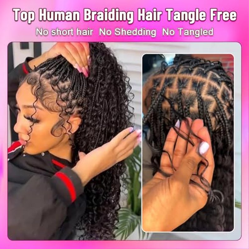 Human Braiding Hair for Boho Braids Curly Deep Wave Bulk Human Hair for Braiding 100% Human Hair for Braiding Hair Wet and Wavy Boho Knotless Braids Hair No Weft 2 Bundles/Pack 20 Inch