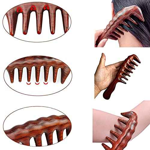 Thicken Wooden Wide Tooth Comb for Curly Hair,Large No-static Handmade 100% Natural Sandalwood Hair Comb for Head Scalp Massage,Detangling Comb for Women Holiday Gift (Green Sandalwood)