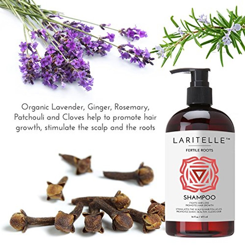 Laritelle Organic Shampoo Fertile Roots 17.5 oz ? Fights Hair Loss & Promotes Healthy New Growth with Lavender, Ginger, Rosemary, Patchouli, Clary Sage ? Strengthens, Nourishes & Balances Scalp
