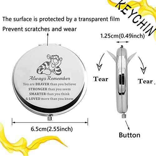KEYCHIN Tiger Pocket Mirror Cartoon Movie Fans Gifts You are Braver Stronger Smarter Than You Think Compact Makeup Mirror for Women Girls Teenagers (Tiger Always-S)
