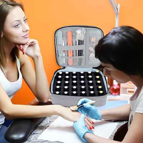 Nail Polish Organizer Holds 30 Bottles (15ml - 0.5 fl.oz) Double-layer Gel Nail Polish Kit Carrying Case, Nail Holder for Nail Lamp, Portable Nail Organizer and Storage for Nail Supplies (Gray)