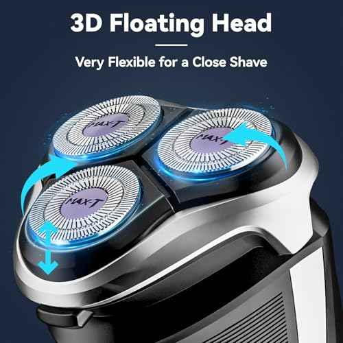 MAX-T Men's Electric Shaver - Corded and Cordless Rechargeable 3D Rotary Shaver Razor for Men with Pop-up Sideburn Trimmer Wet and Dry Painless 100-240V Black (Metal Black)