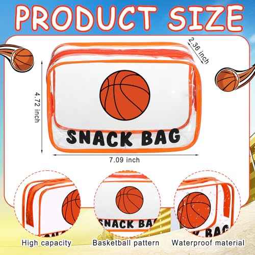 Yeyeplum 12 Pcs Basketball Snack Bags for Team Gifts Basketball Goodie Treat Candy Pouch Bags Clear PVC Waterproof with Zipper Party Favors for Team Ground Christmas Birthday Gifts Sport Supplies