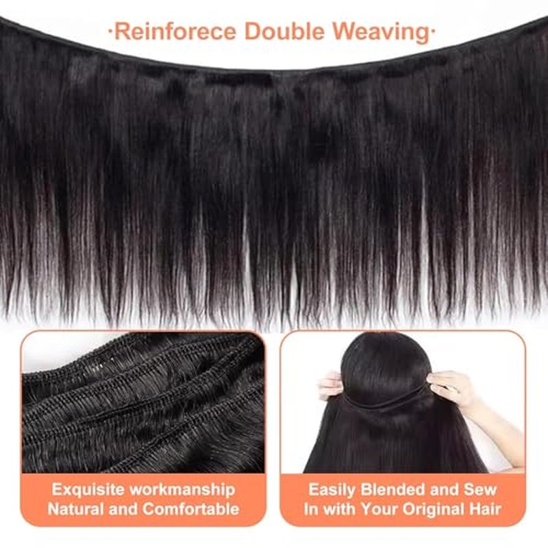 VIPbeauty Raw Straight Bundles Human Hair 14A Grade Straight 1 Single Bundle Human Hair 100% Unprocessed Brazilian Virgin Hair Extensions Raw Remy Hair Bundles Natural Black 95g 24 Inch