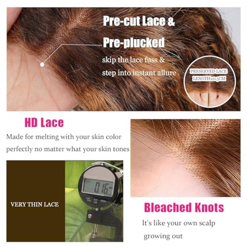 Ombre Bob Wig Human Hair 4/27 Highlight Wear and Go Glueless Wig Deep Wave Curly Honey Blonde Lace Front Bob Wigs 180 Density 12 Inches
