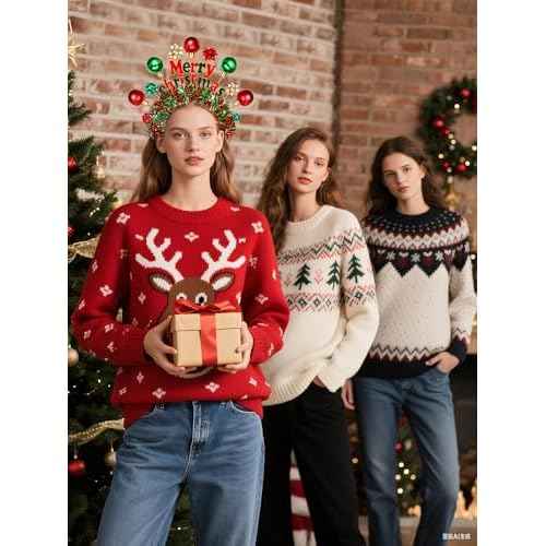 NVENF Christmas Headband for Women Xmas Bow Headbands Red Green Holiday Ornament Headbands Christmas Accessories Outfits Costume Ugly Sweater Party Decors Holiday Gifts (Pattern A)
