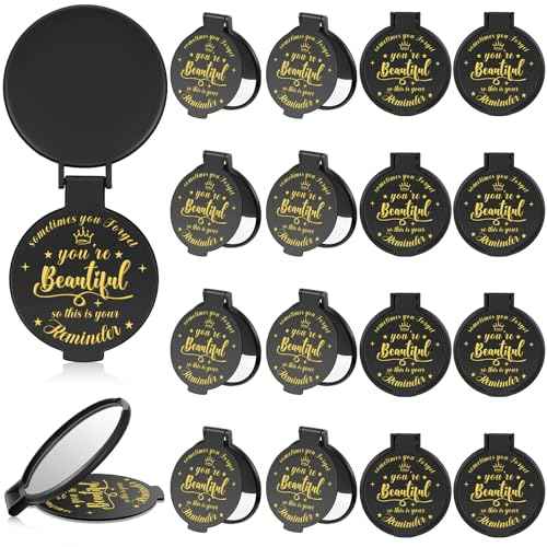 18 Pcs 2.76 Inch Inspirational Compact Mirror Bulk Party Favors Quinceanera Gift Purse Small Mirror Pocket Mini Gifts for Women Adult Coworker Halloween Christmas Friends (Black)