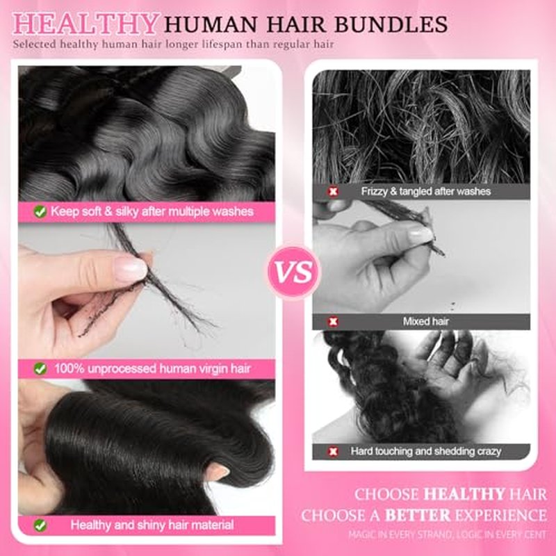 Body Wave Bundles Human Hair 12A Human Hair Bundles 10 12 14 Inch Brazilian Virgin Hair Extensions 100% Unprocessed Human Hair Body Wave 3 Bundle Natural Color