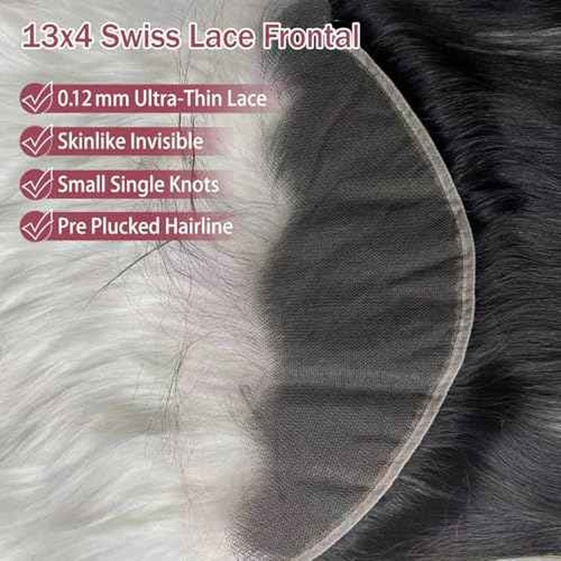 13x4 Lace Frontal Human Hair, 0.12mm Thin Invisible Transparent Swiss Lace Frontal Pre Plucked with Baby Hair Silk and Soft Straight Frontal with Small Single Knots Free Part 24 Inch