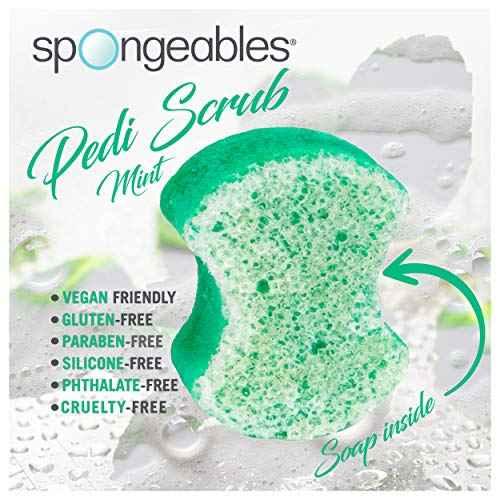 Spongables Pedi Scrub Foot Exfoliating 20+ Wash Sponge, Peppermint and Tea Tree, 3 Count