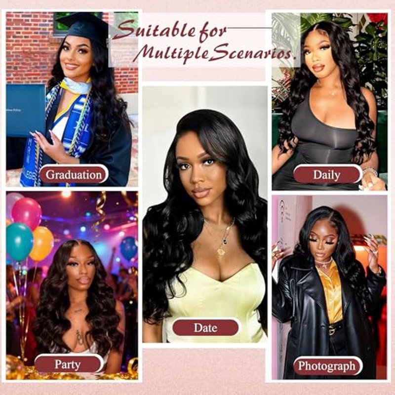 13x4 Lace Frontal Pre Plucked Free Part Body Wave 20 Inch Unprocessed Brazilian Human Hair 150% Density Ear to Ear HD Lace Frontal Natural Black