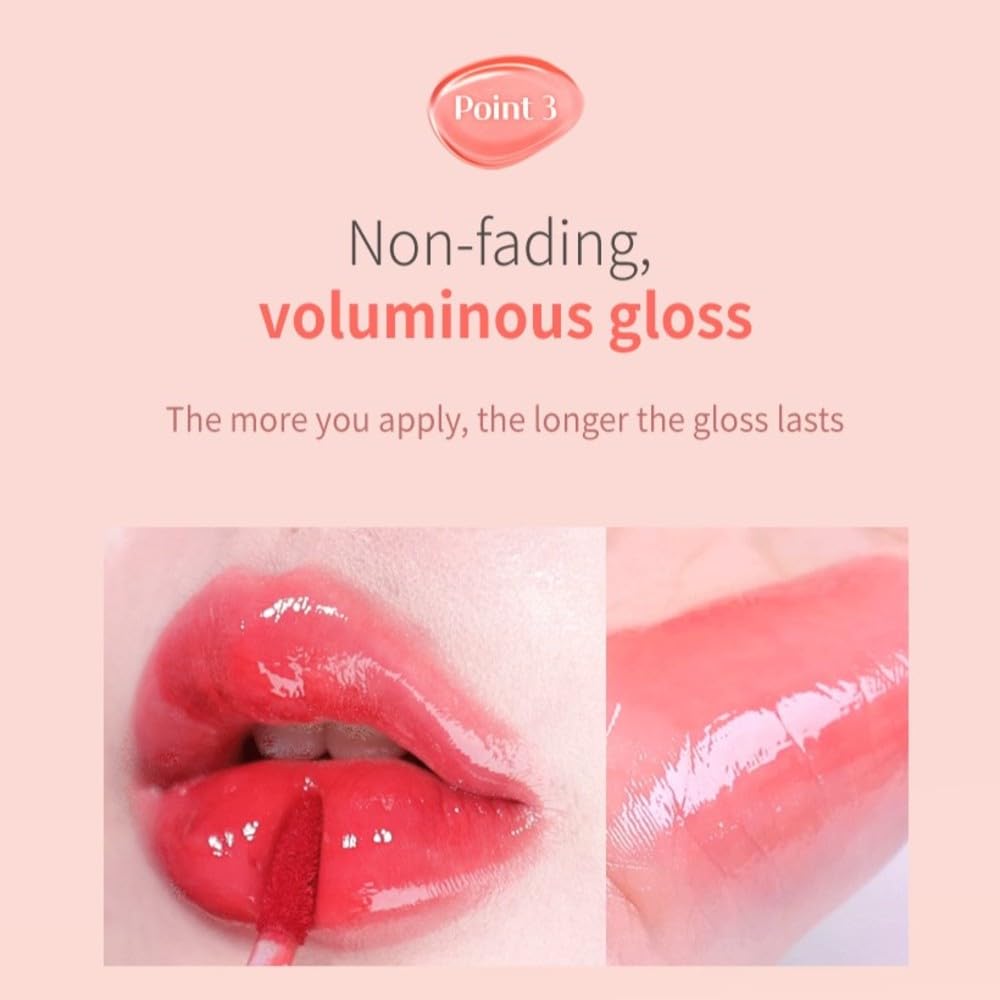 MQNY (MACQUEEN NEWYORK Dewy Water Glow Lip Tint - #03 Peach Dew, Glass-like Mirror Shine Hydrating Lip Stain, Long-Lasting & Non-Sticky Pink Tone Water Tint, 0.12 oz (3.5g)