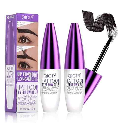 2pcs Easy Peel-Off Eyebrow Gel- Waterproof & Sweatproof, Tattoo Eyebrow Gel Easy Peel Off, Anti-Smudge and Long-Lasting Makeup, Eyebrow Shape is Clearer and More Three-Dimensional (04# Black)