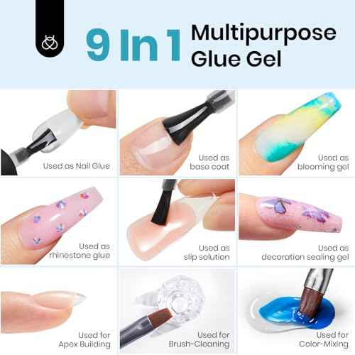 beetles Gel Polish 9 In 1 Gel Nail Glue for Clear Acrylic Nail Tips 2 Pcs 15ml Long Lasting Nail Gel Kit for False Nails Tips, Base Blooming Nail Gel, Christmas Nail Art, U V Light Required