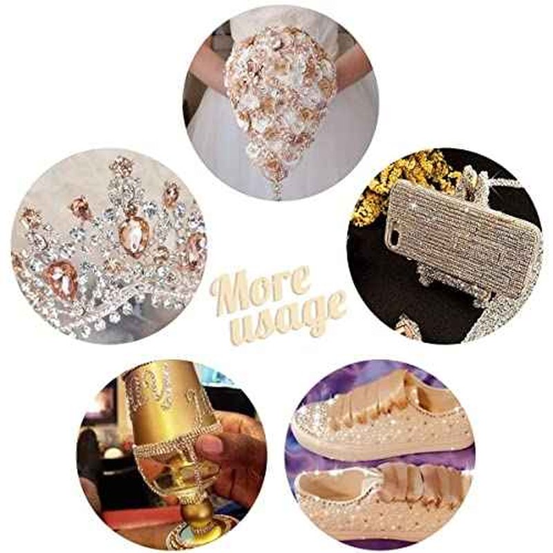 3060PCS Champagne Golden Resin Crystal Rhinestones w B7000 Jewelry Glue for Bedazzling 2mm 3mm 4mm 5mm 6mm Flatback Gems Stones Crystals Diamonds for Nails Face Eyes Makeup Tumblers Bottles DIY Crafts