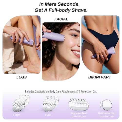 Bikini Trimmer for Women, 3 in 1 Electric Razors for Women - Cordless Body Shaver for Trip - IPX7 Waterproof with LED Display, Ceramic Blade, Rechargeable Lady Trimmer for Underarm Body Leg Face