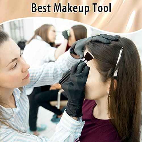 Tanlade 10 Pcs Makeup Brushes Bulk Flat Top Foundation Brush Liquid Cream Powder Foundation Contour Blush Concealer Eye Shadow Blending Liner Make up Kit for Wedding Artist(Black)