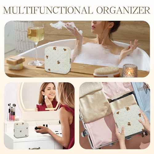 Small Floral Quilted Makeup Bag, Coquette Aesthetic Travel Toiletry Organizer for Women, Lightweight Cotton Cosmetic Pouch