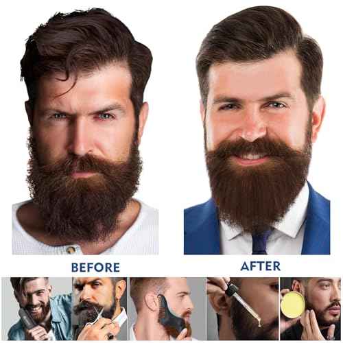 Innovation Blue Beard Straightener Kit w, Beard Balm, Beard Growth Oil, Beard Styling Comb & Scissors, Upgraded 5-in-1 Beard Set, Unique Stocking Stuffer Gifts for Friend, Father & Him