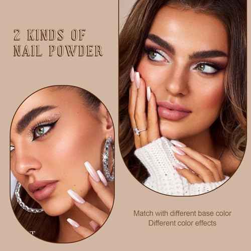 Artdone 2 Jars Chrome Nail Powder White and Gold Pearl,Iridescent Aurora Powder Metallic Mirror Effect Pigment Pearlescent Mermaid Pearl Glitter Dust Kit (White and Gold)