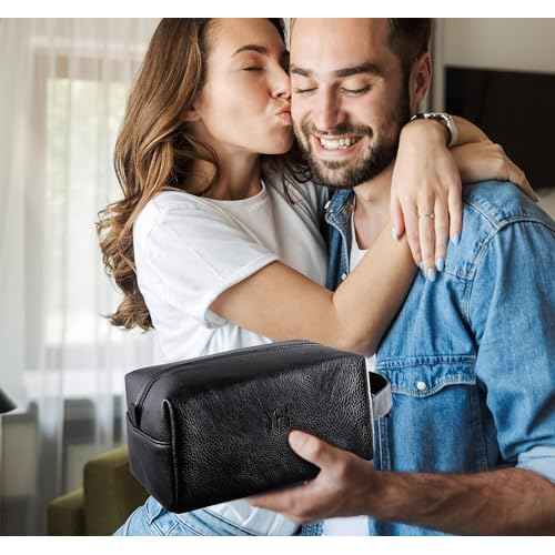 Mens Luxury Bath and Body Gift Set For Him - Skin Care Kit in Eucalyptus and Mint - Fathers Day Birthday Christmas Gifts Ideas For Men - 7Pcs Set w. Full Size Items in Leather Toiletry Bag