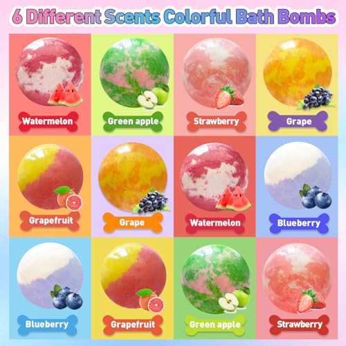 Bath Bombs for Kids with Surprise Inside, 12pcs Kids Bath Bombs with Mermaid Toys Gift Set for Girls, Shea & Coco Butter Dry Skin Moisturize, Handmade Fizzy Bubble Spa Bath Ball for Birthday Christmas