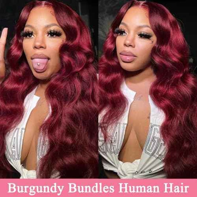 Burgundy Bundles Human Hair 12A 100% Brazilian Raw Human Hair Bundles Quick Weave Double Weft Natural Black for Women Hair Extensions(24Inch)