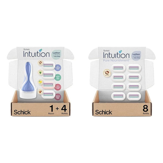 INTUITION Schick Razors for Women Variety Pack with 1 Razor Handle & 4 Intuition Razor Blades Refill | Shaving Kit Women & Schick Intuition Refill
