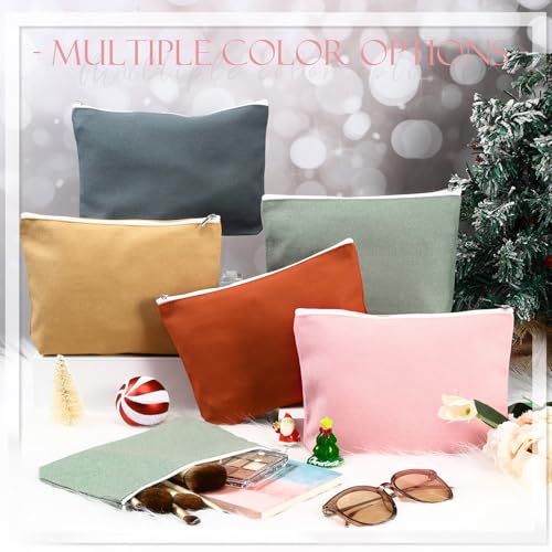 Reginary 10 Pcs Canvas Makeup Bags Bulk for Women Blank DIY Pencil Pouch Travel Toiletry Cosmetics Bags Gift for Christmas Breast Cancer Awareness Thanksgiving Wedding Nurses Teacher(Boho Color)