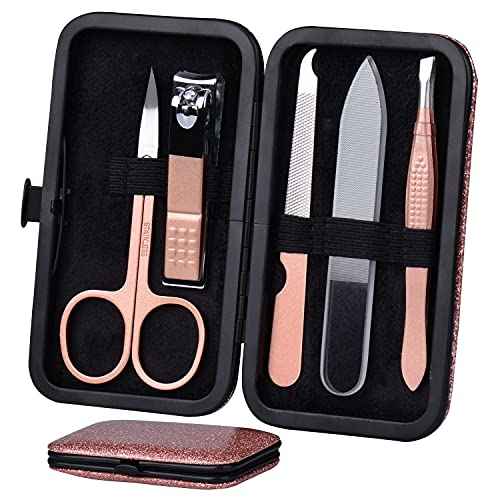 Manicure Set Nail Clippers Kit 5 Pieces in 1 Stainless Steel Professional Grooming Nail Care Tools Including Nano Glass Nail Shiner Buffer File Gift for Men Husband Boyfriend Parents Women