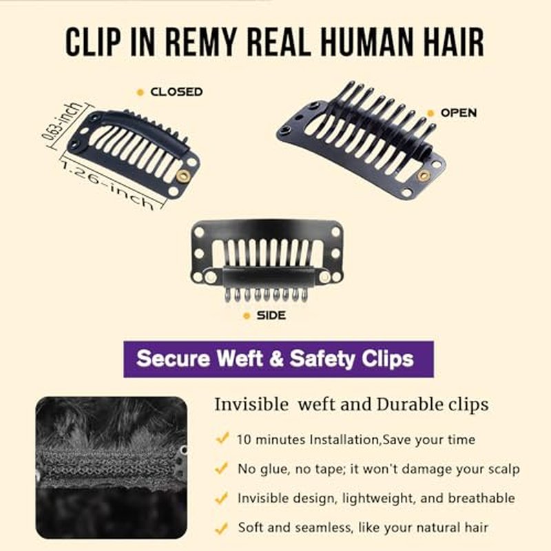 Curly Clip in Hair Extensions,Real Human Hair Afro Kinky Curly Clip in Hair Extensions for Women,Remy Human Curly Clip ins Human Hair 8 Pcs with 20 Clips,14 inch