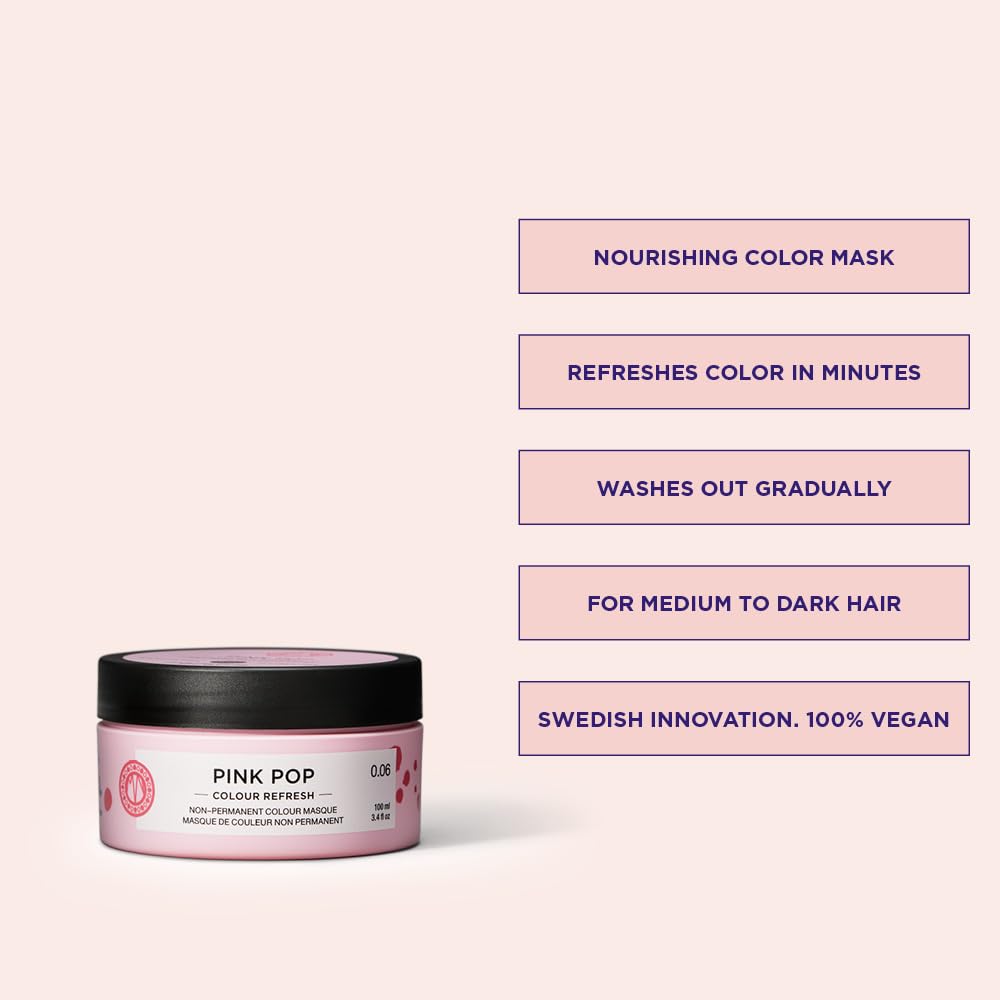Maria Nila Color Refresh, Pink Pop 3.4 Fl Oz, Pink Hair Mask, Semi-Permanent Pigments, 100% Vegan & Sulfate/Paraben free