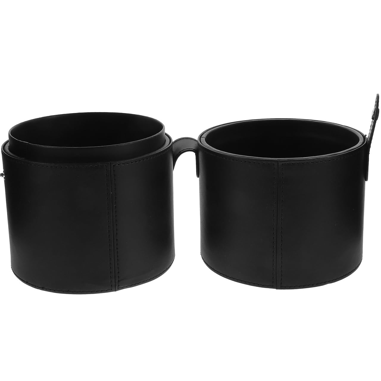 Portable Makeup Brush Holder with Lid - Elegant Pu Leather Makeup Bag Black Brush Organizer for Travel Compact Storage Bucket with Buckle Protective Lid, Easy to Clean, 7.9in X 5.19in