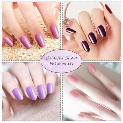 EBANKU 960pcs Short Colorful False Nails for Women Oval Press on Nails Glossy Acrylic Full Cover Artificial Fake Nail Tips with Nail File Nail Stick