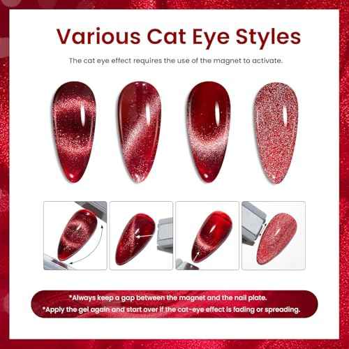 Beetles Cat Eye Gel Nail Polish Set, 6 Colors Glitter Red Pink Shiny Brown Burgundy Purple Blue Green Magnetic Effect Sparkle Stunning Nail Gel Polish Kit Soak Off UV Manicure Gifts for Women
