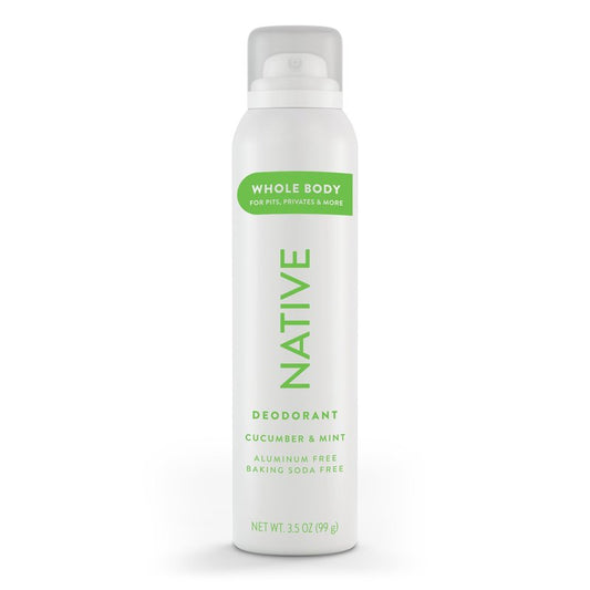 Native Whole Body Deodorant Spray, Cucumber & Mint Scent, 72 Hour Odor Control for Pits, Privates & More, Aluminum Free, Quick-Drying Deodorant for Men & Women, 3.5 oz