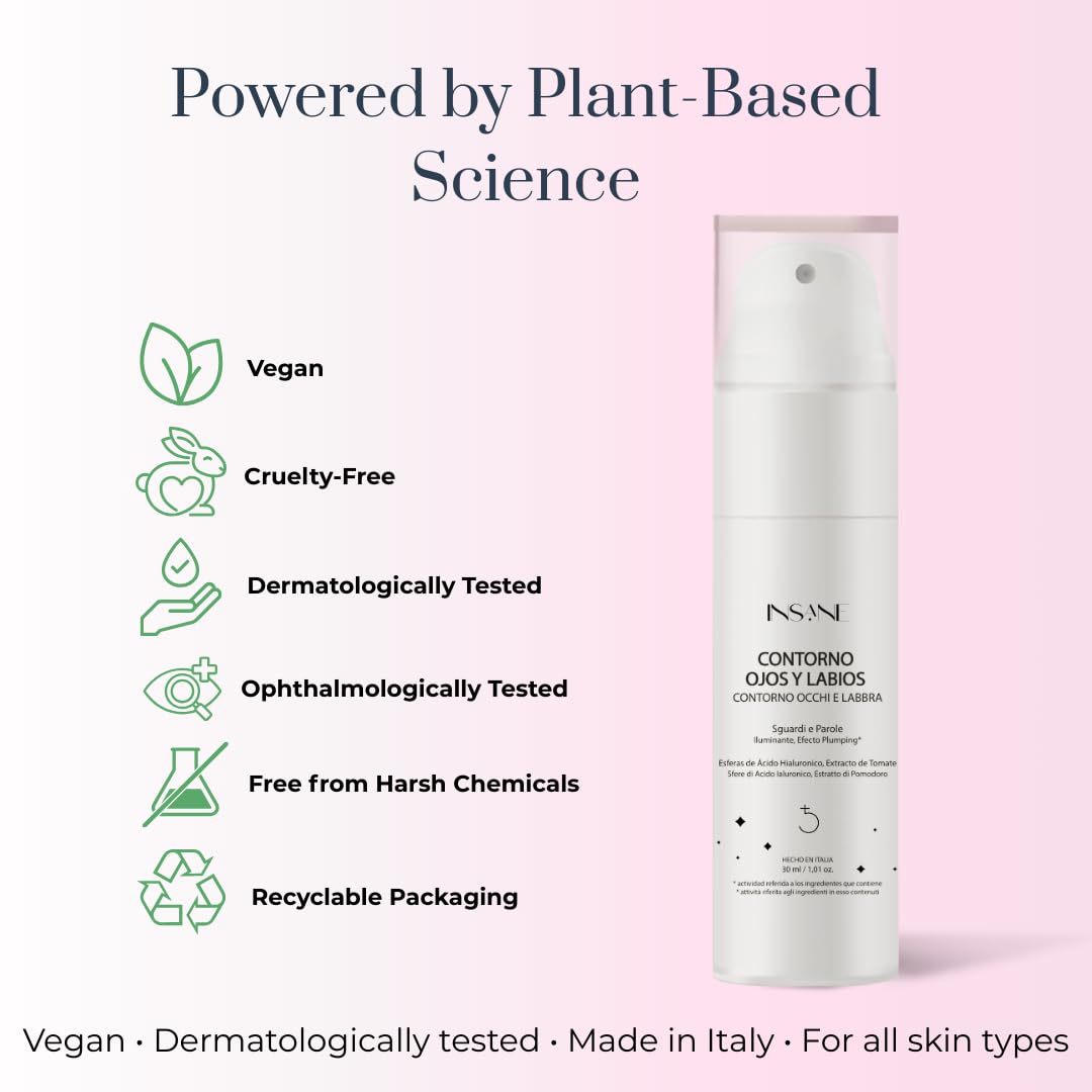 INSANE GLOW Anti-Aging Eye & Lip Contour Cream for Sensitive Skin – Puffy Eyes and Dark Circles with Hyaluronic Acid Spheres & Tamanu Oil – Depuffs, Firms & Smooths Fine Lines – Dermatologist Tested