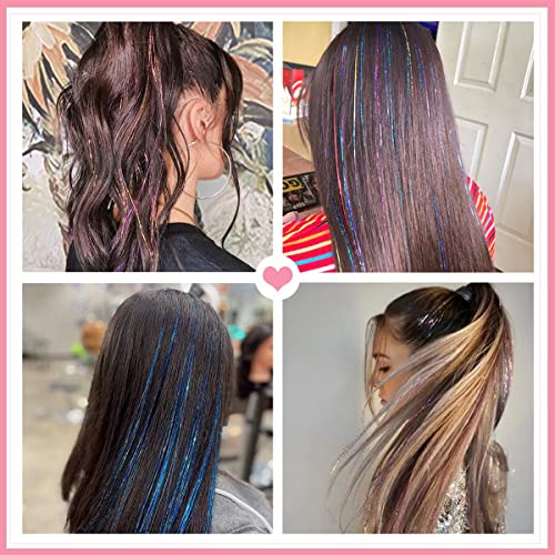 Hair Tinsel Kit, Fairy Tinsel Hair Extensions With Tool 3200 Strands 12 Colors Holographic Hair Tinsel Heat Resistant Sparkling Hair Glitter for Christmas New Year Party